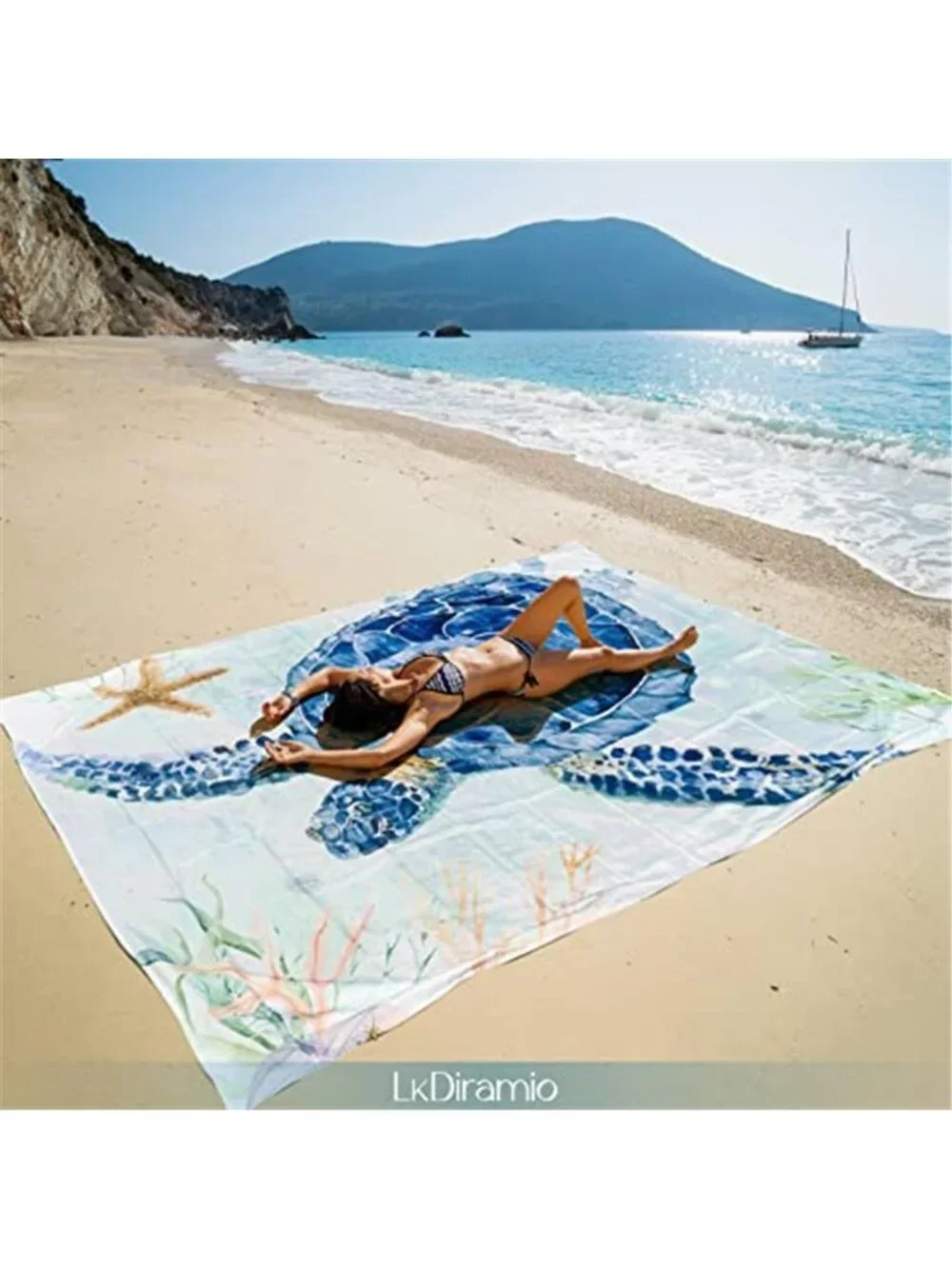 Oversized Beach Blanket Sandproof Waterproof Picnic Mat Turtle Print 100x80